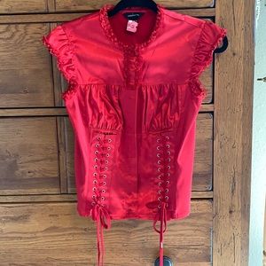 Red silk + lace top